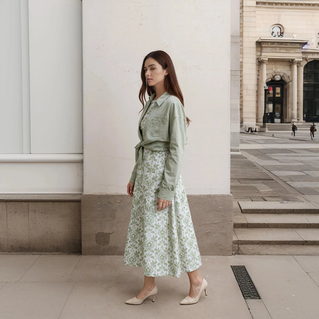 Otoño Invierno Casual mujer Camisa de lino de algodón estampado de moda vestido largo conjunto con blusa de bolsillo elegante señora calle conjunto de 2 piezas