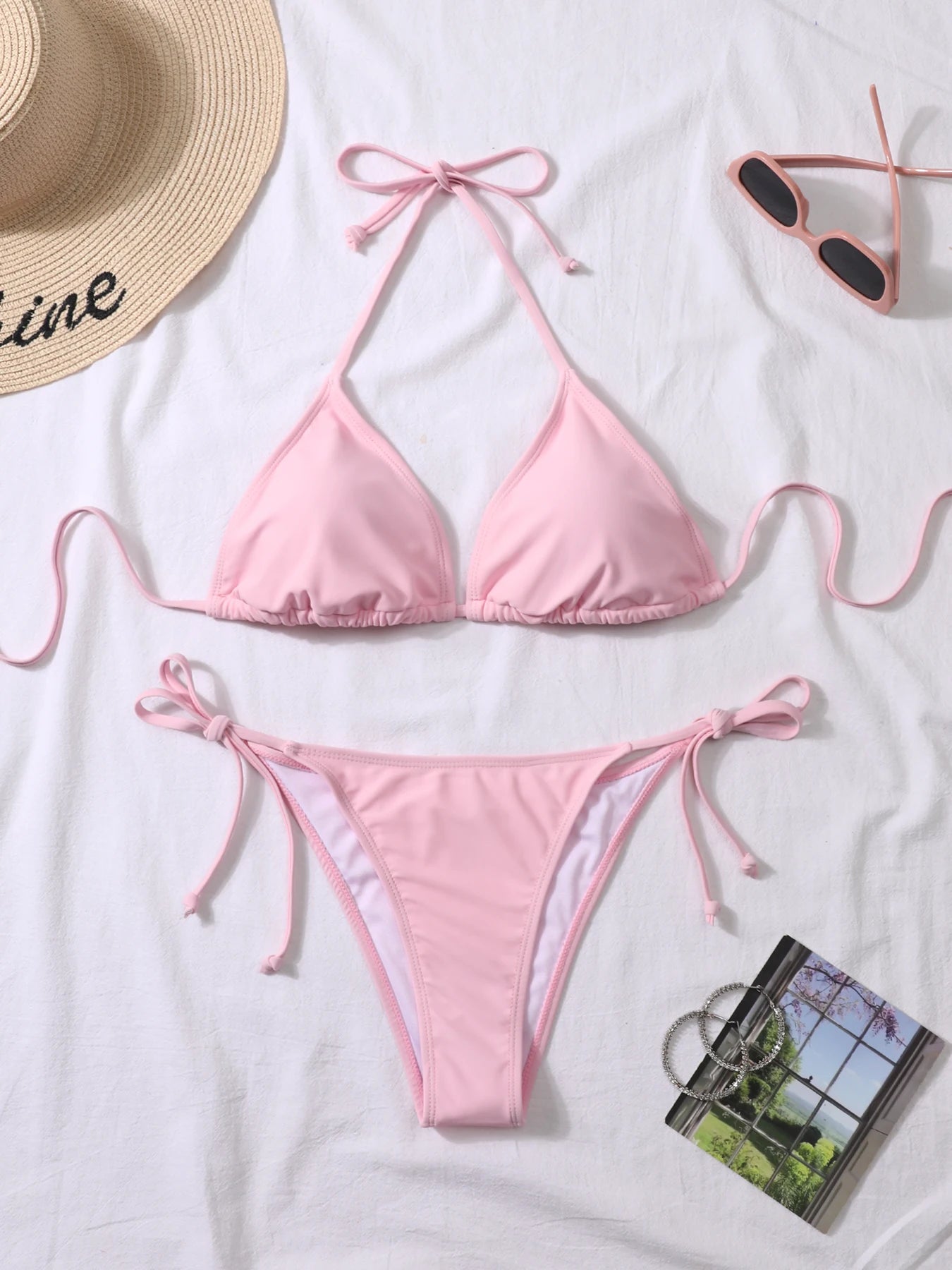 Bikini de Dos Piezas sin Tirantes con Tanga y Tiras Laterales para Mujer