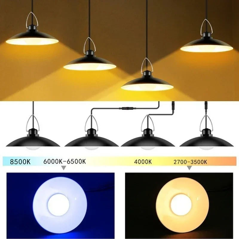 Lámpara colgante solar para exteriores, lámpara LED impermeable, decoraciones de araña de doble cabezal con Control remoto para cobertizo interior, sala de granero