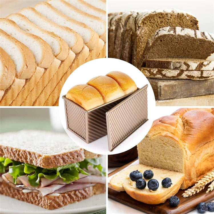 LMETJMA-artén para pan Pullman con tapa, 1 lb, sartén antiadherente para pan, caja para tostadas corrugada rectangular de acero al carbono, molde para pastel JT157