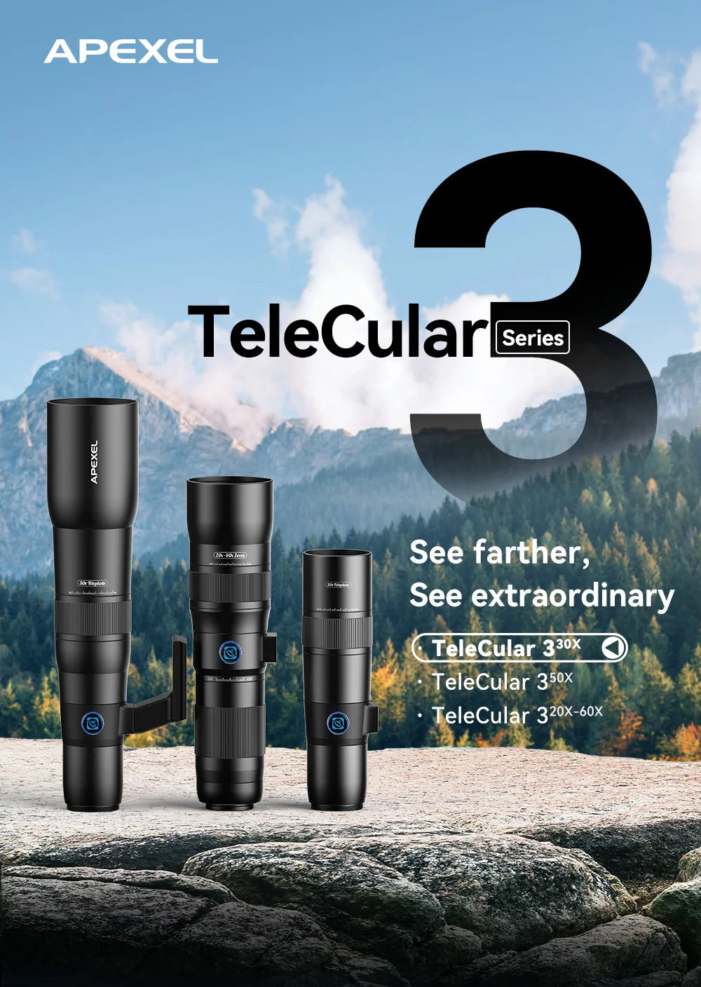 Lente Teleobjetivo Monocular APEXEL 30x para Smartphone con Trípode