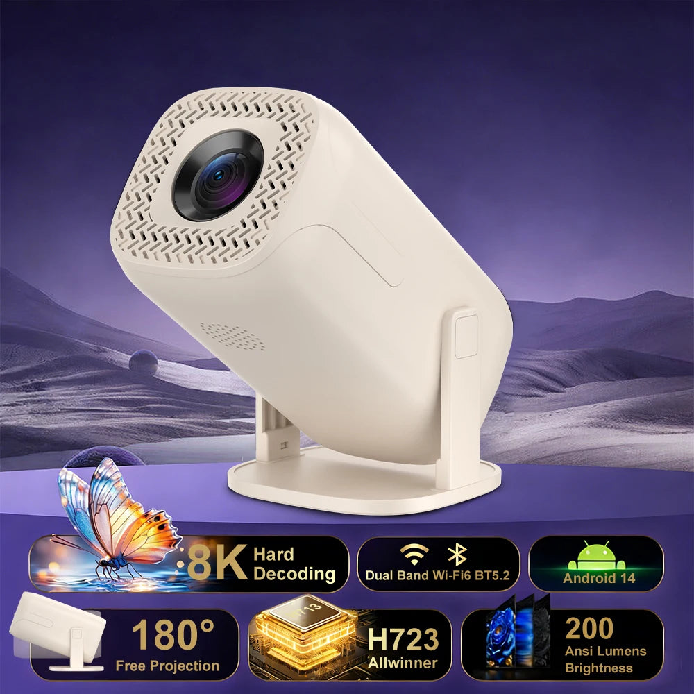Mini proyector Android 14, decodificación 8K, WiFi6 y keystone automático