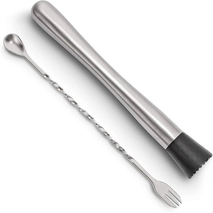 LMETJMA Muddler de cóctel de acero inoxidable de 10 pulgadas y cuchara mezcladora, juego profesional de puddler de cóctel para Bar para mojitos JT201