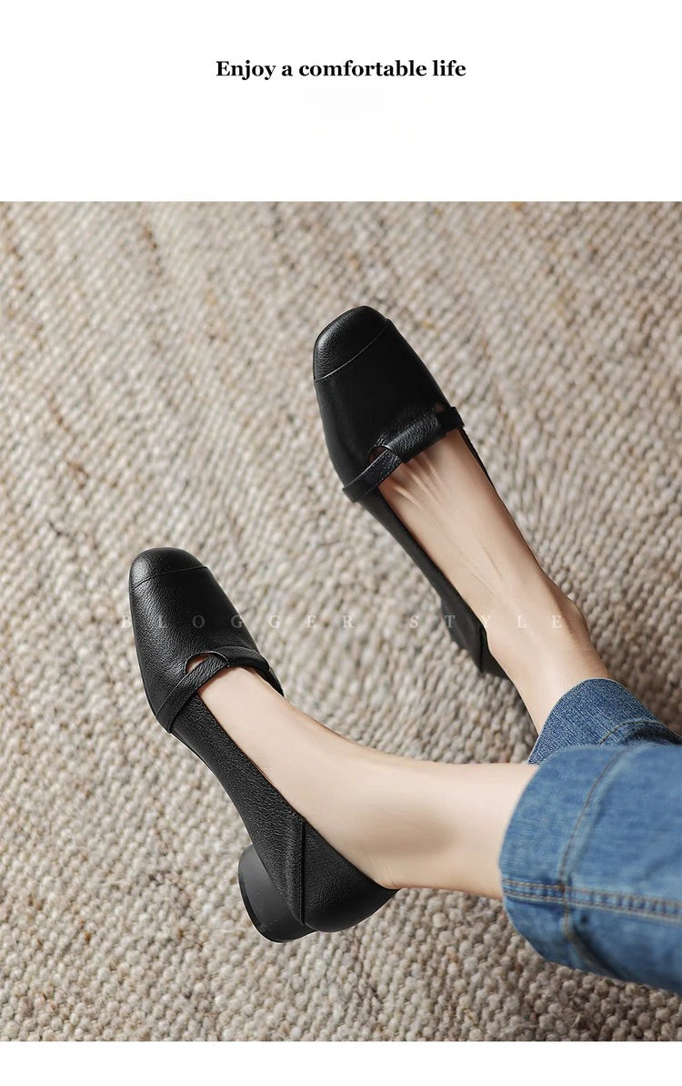 Zapatos Mary Jane vintage de cuero suave para mujer de otoño 2025, tacón grueso, suela suave cómoda, elegante y versátil