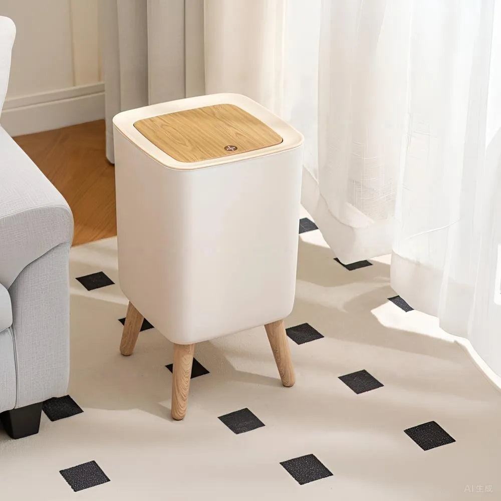 Cubo de basura tipo presión con imitación de madera para dormitorio, baño y sala