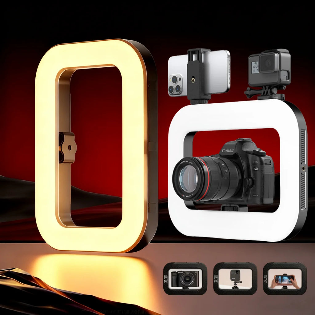 Luz de relleno para selfies, iluminación fotográfica LED cuadrada para grabación de video, transmisión en vivo, luz de relleno móvil con clip.