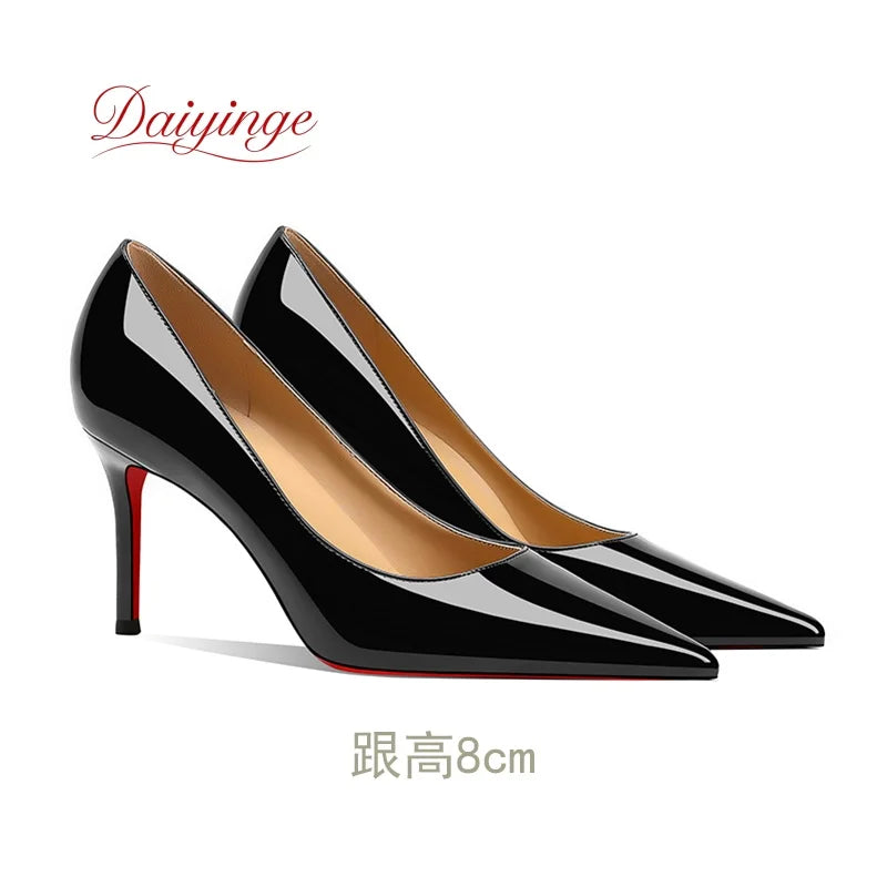 Zapatos de Tacon de Aguja con Suela Roja para Mujer, Punta Fina