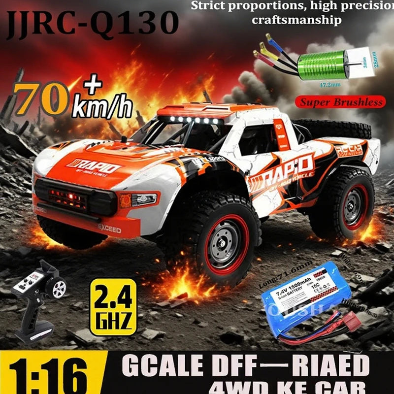 JJRC -Q130 sin escobillas de alta velocidad 70 KM/H4X4 todoterreno 2,4G 4WD Control remoto RC coche 4WD Racing Monster Racing Boy juguete para regalo 1:16