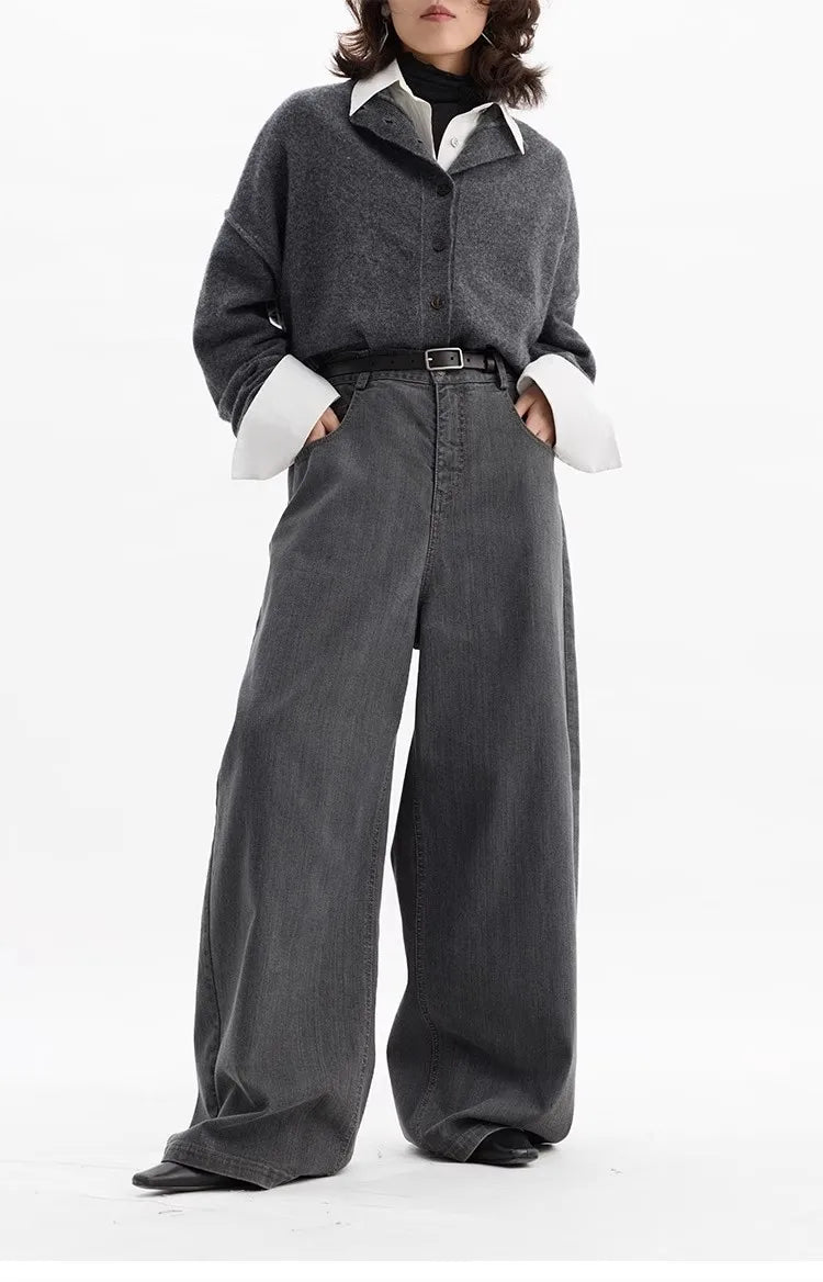 Jeans Americanos Retro de Cintura Alta para Mujer, Pierna Ancha con Acabado Desgastado