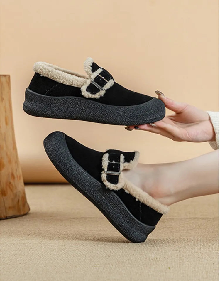 Zapatillas de Cuero con Forro de Terciopelo para Mujer - Talle Grande