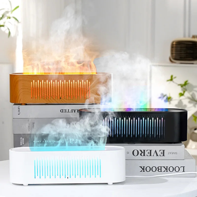 Humidificador de aromaterapia con llama, atmósfera colorida, luz nocturna, humidificación silenciosa, diseño de ventilación de fondo suave
