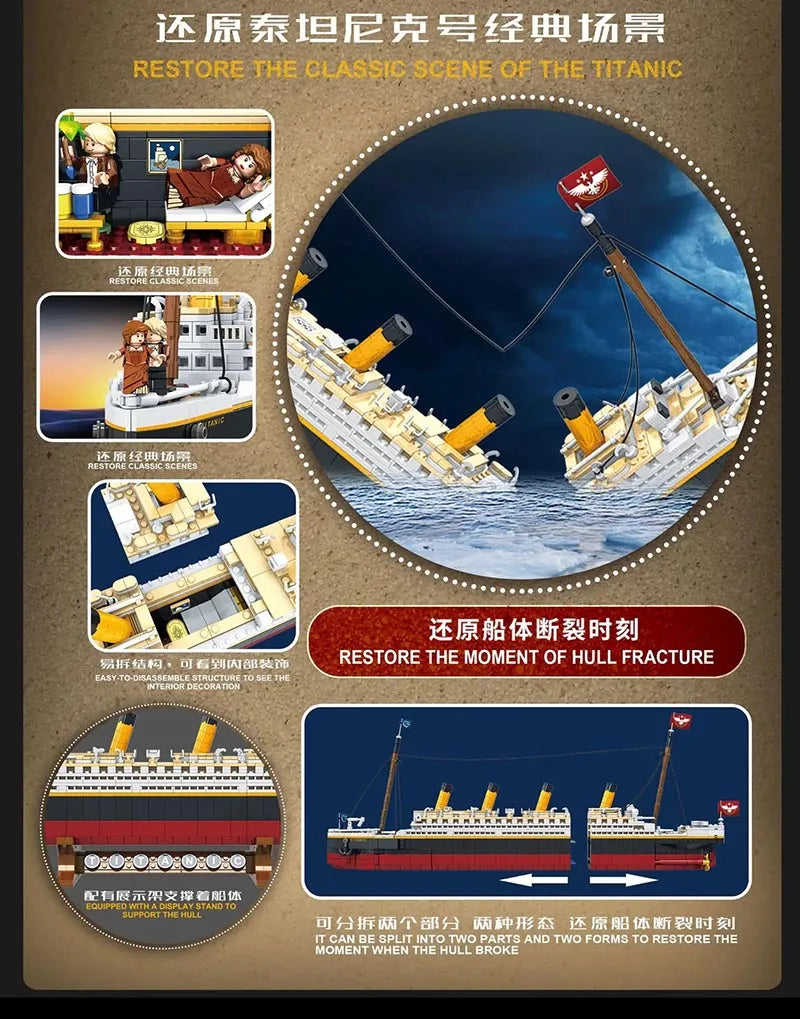 1507 Uds nuevo juego de bloques de construcción de modelo creativo Titanic a gran escala, desafío para adultos enorme modelo de barco de crucero Titanic juguetes de construcción
