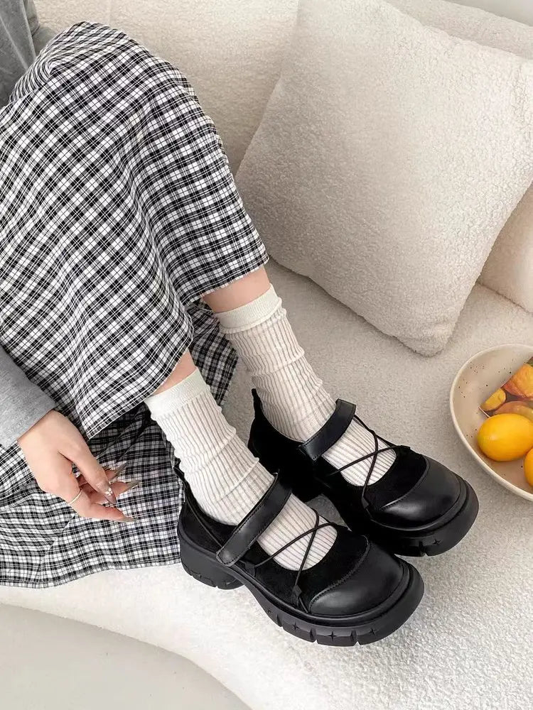 Mocasines Mary Jane con Plataforma para Mujer, Zapatos Casuales con Tacón Grueso y Correa Cruzada, Estilo Dulce y Moderno para Primavera, Citas Diarias y Fiestas