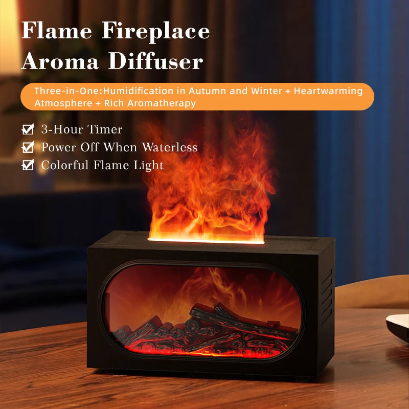 Difusor de aroma para chimenea con luz ambiental de llama, protección de apagado sin agua, salida de niebla fina y grande, humidificación silenciosa