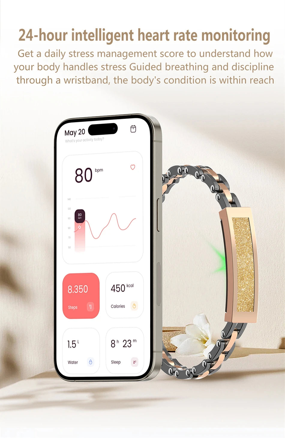 Pulsera inteligente LIGE para mujer con Bluetooth y monitoreo de salud