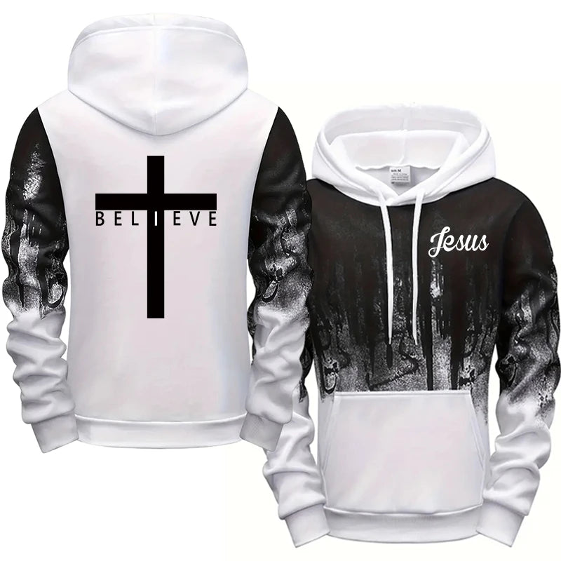 Hoodie con Estampado Cruz para Hombre — Buzo con Capucha Estilo Urbano