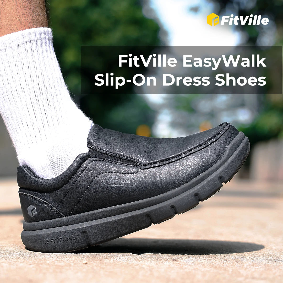 Zapatos Fitville para hombre, zapatos informales sin cordones de cuero de ancho, ligeros para pies hinchados con soporte para el arco, alivio del dolor