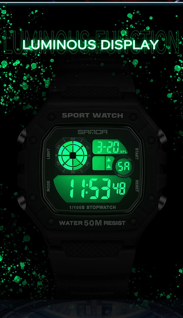 Reloj Digital SANDA 2202 para Hombre, LED Deportivo Impermeable 5 Bar