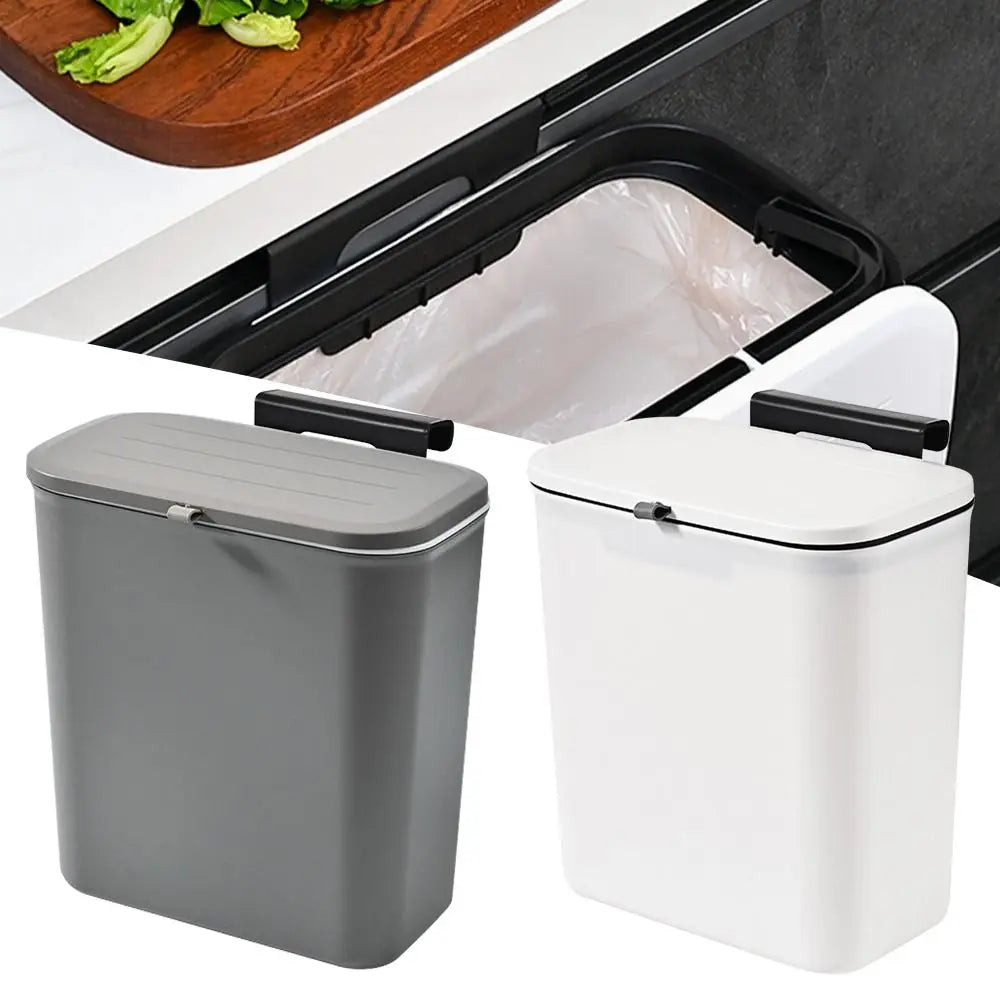 Cubo de basura colgante de 10 L con tapa para cocina y baño