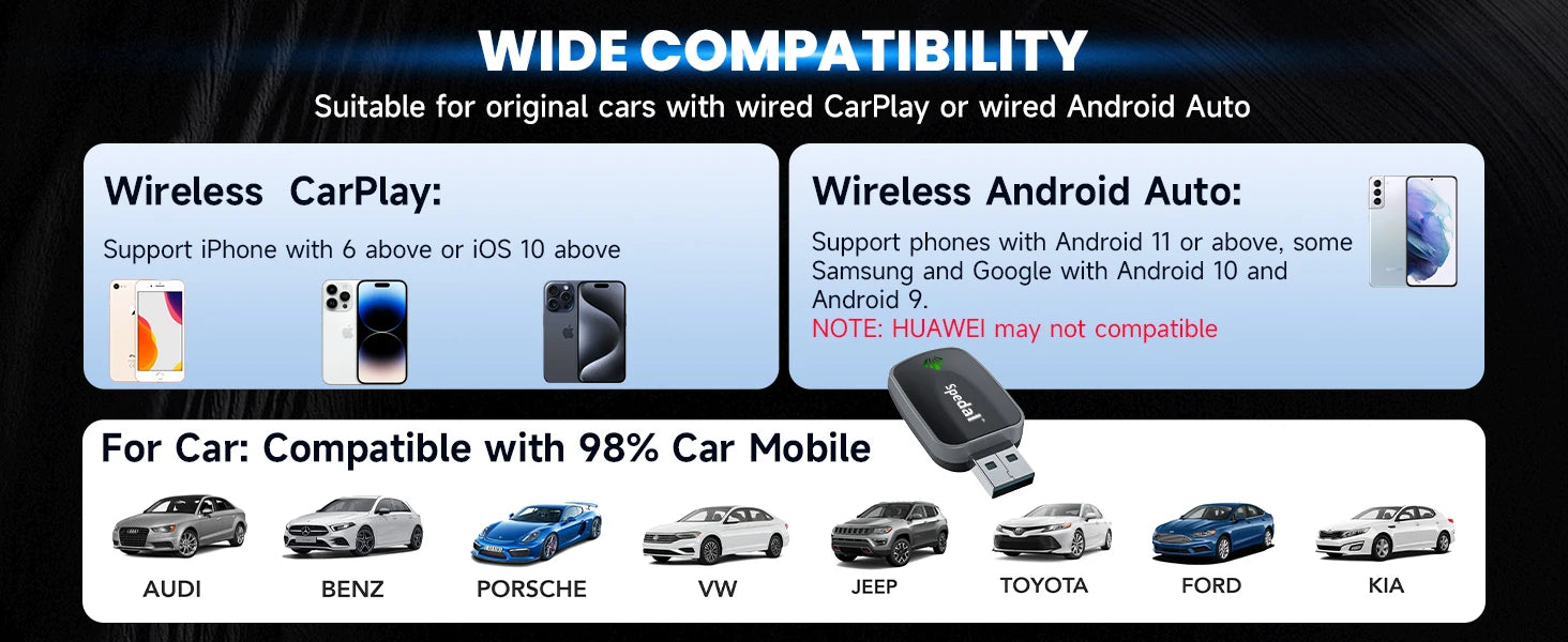 Adaptador CarPlay 2 en 1 con cable a inalámbrico y adaptador inalámbrico Android Auto Plug & Play
