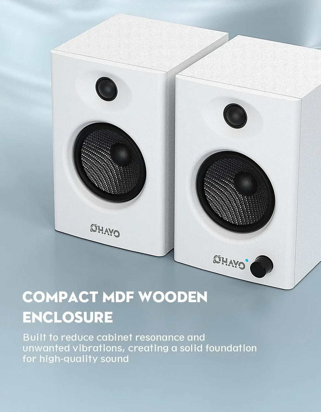 OHAYO Altavoces de Estantería Activos de 60W con Unidad de Fibra de Vidrio, Bluetooth 5.3 y Múltiples Entradas (USB/RCA/AUX) - para Juegos de PC Inmersivos