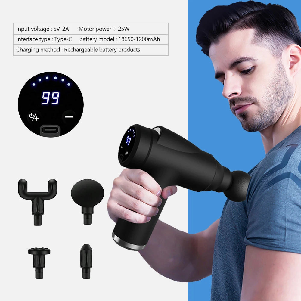 Pistola de masaje eléctrica, masajeador Facial de tejido profundo, 99 niveles, brazos, espalda, pierna, relajación muscular para cuerpo, espalda, brazo, deporte, Fitness