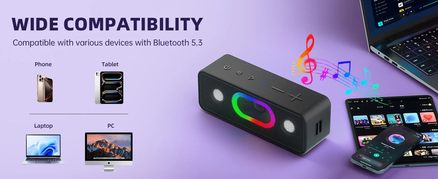 Altavoz Bluetooth Ortizan, Altavoz portátil con sonido estéreo fuerte de 16 W, 24 horas de reproducción, Altavoces inalámbricos Bluetooth 5.3, graves profundos,