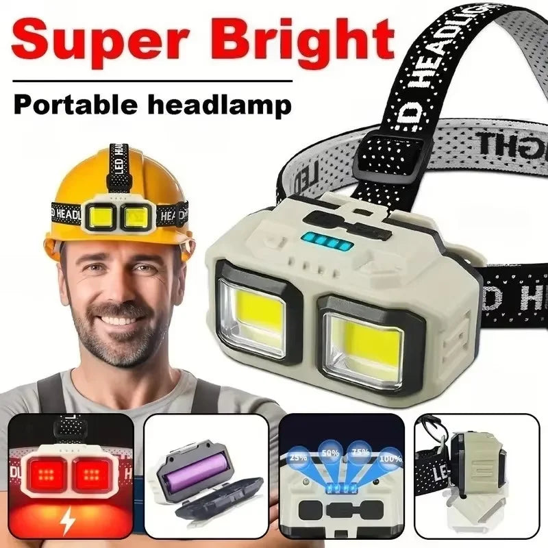 Linterna Frontal LED COB con Inducción y Recarga USB, para Camping