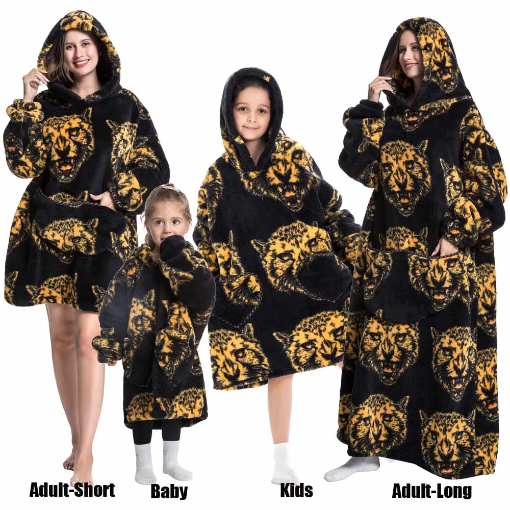 Ropa de invierno para mujer, sudaderas con capucha de lana de felpa para adultos y niños, pijamas para el hogar, sudaderas con capucha muy cálidas, Jersey, Tops de gran tamaño