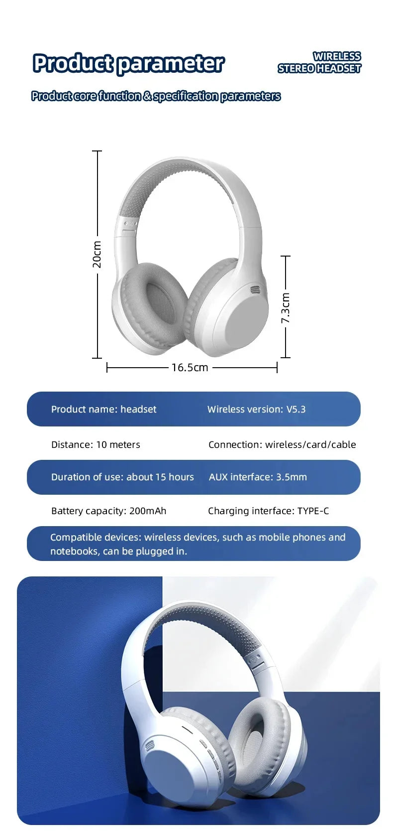 LonMao Auriculares Bluetooth 5.3 Gaming Plegables