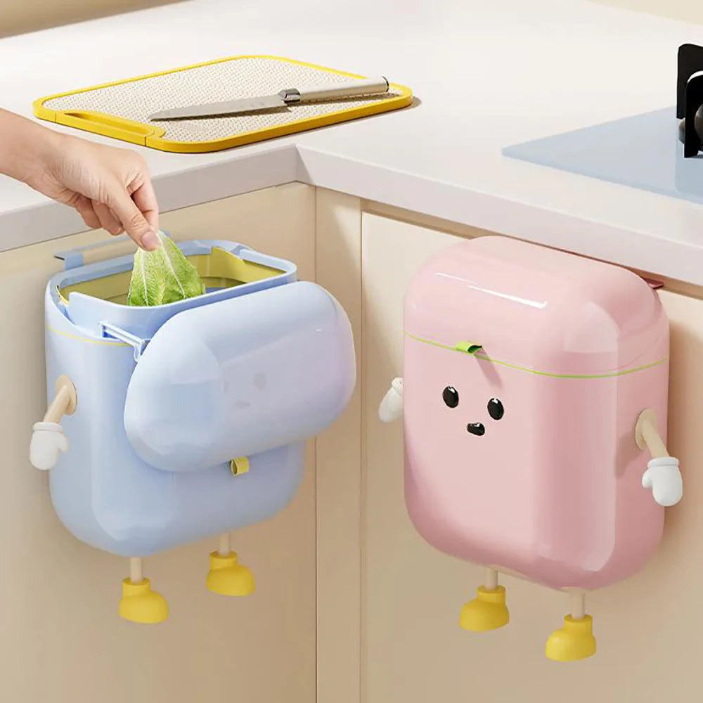 Cubo de abono de cocina para encimera o debajo del fregadero, cubo de basura colgante de plástico con tapa, cubo de basura montado en la pared para baño,