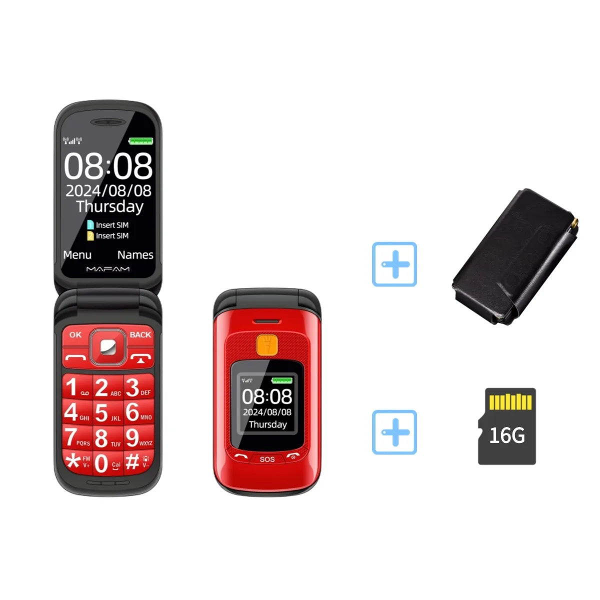 Mafam F899 Senior Flip Feature Phone Dos pantallas 2 Sim Botón grande SOS Dial Antorcha Clamshell Móvil Estilo retro 15 días Larga modo de reposo
