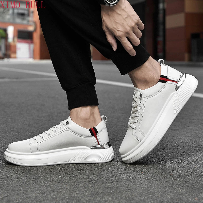 Zapatillas de deporte de cuero genuino para hombres, zapatos con elevador, zapatos invisibles transpirables, zapatillas de deporte casuales de moda para hombres