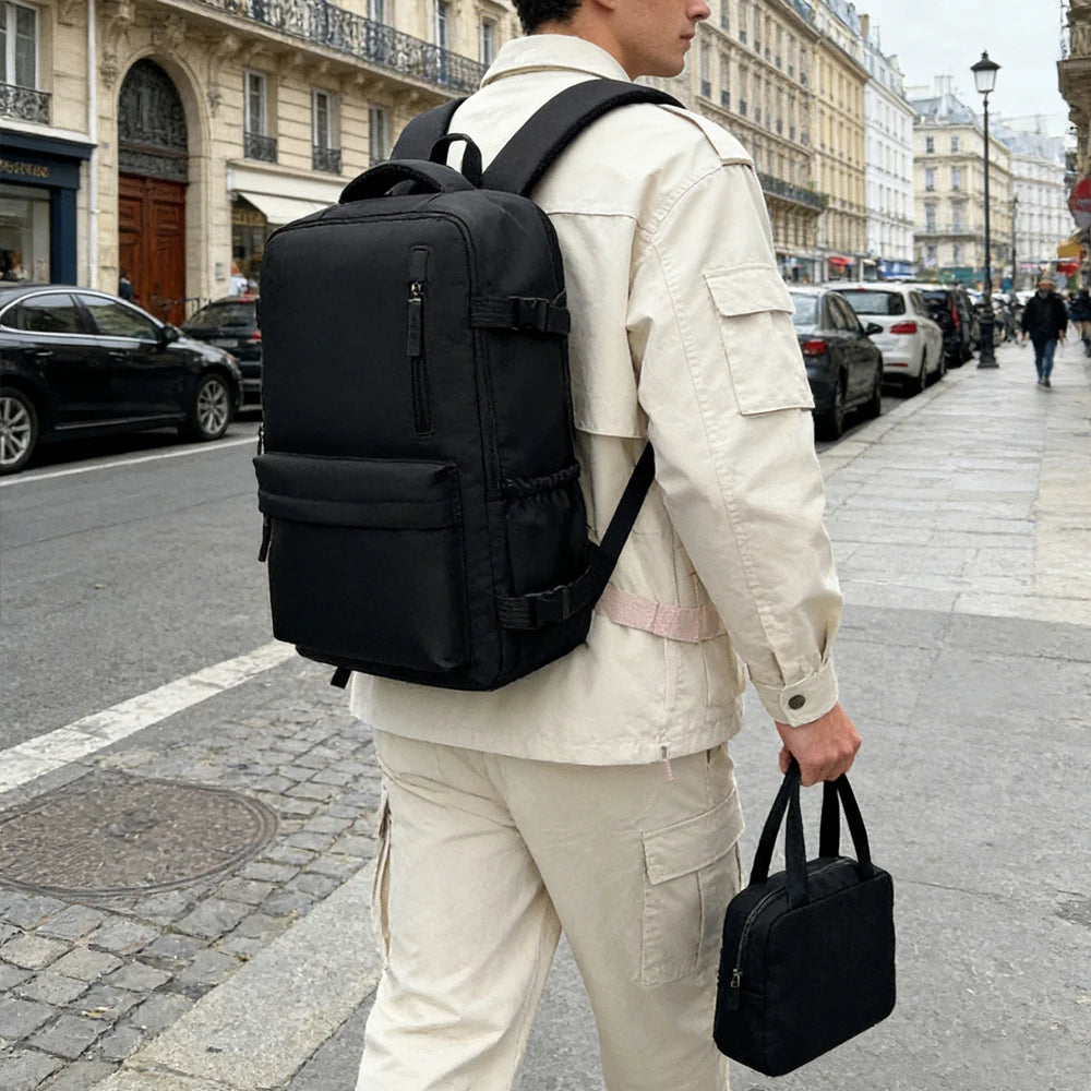 Juego de 2 piezas, 180 °     Mochila de Viaje con Apertura Completa y Bolsa de Aseo, Equipaje de Mano Ligero para Negocios, Escuela y Desplazamientos Diarios