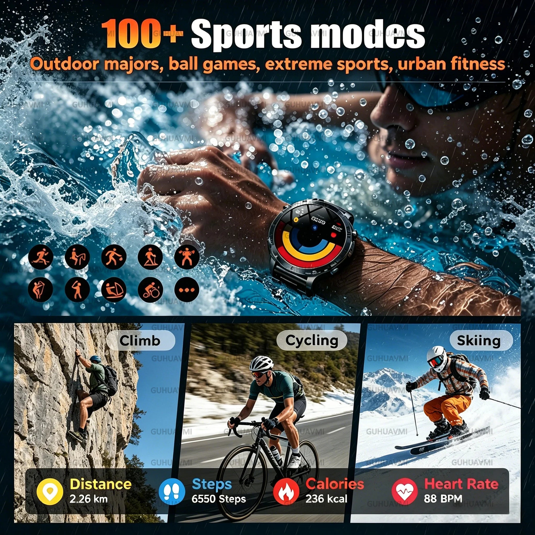 Reloj Inteligente Deportivo Militar 1400mAh Bluetooth