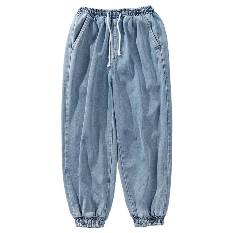 Pantalones Vaqueros Jogger Holgados para Hombre, Negro y Azul, Talla Grande