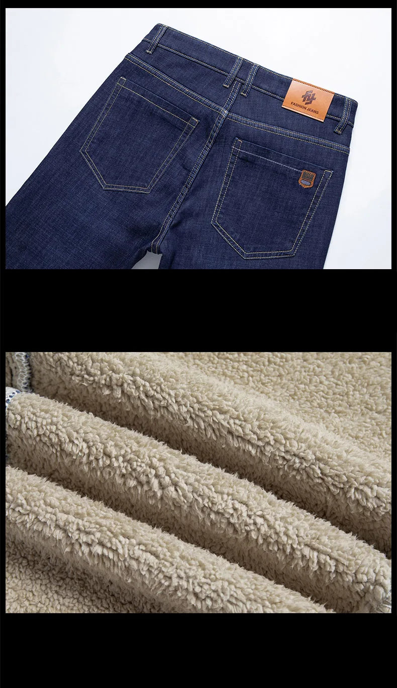 Pantalones Vaqueros de Invierno para Hombre, Forro de Cordero, Talla Grande