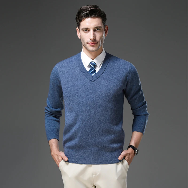 Suéter de Punto Grueso Antipilling para Hombre - Cuello en V