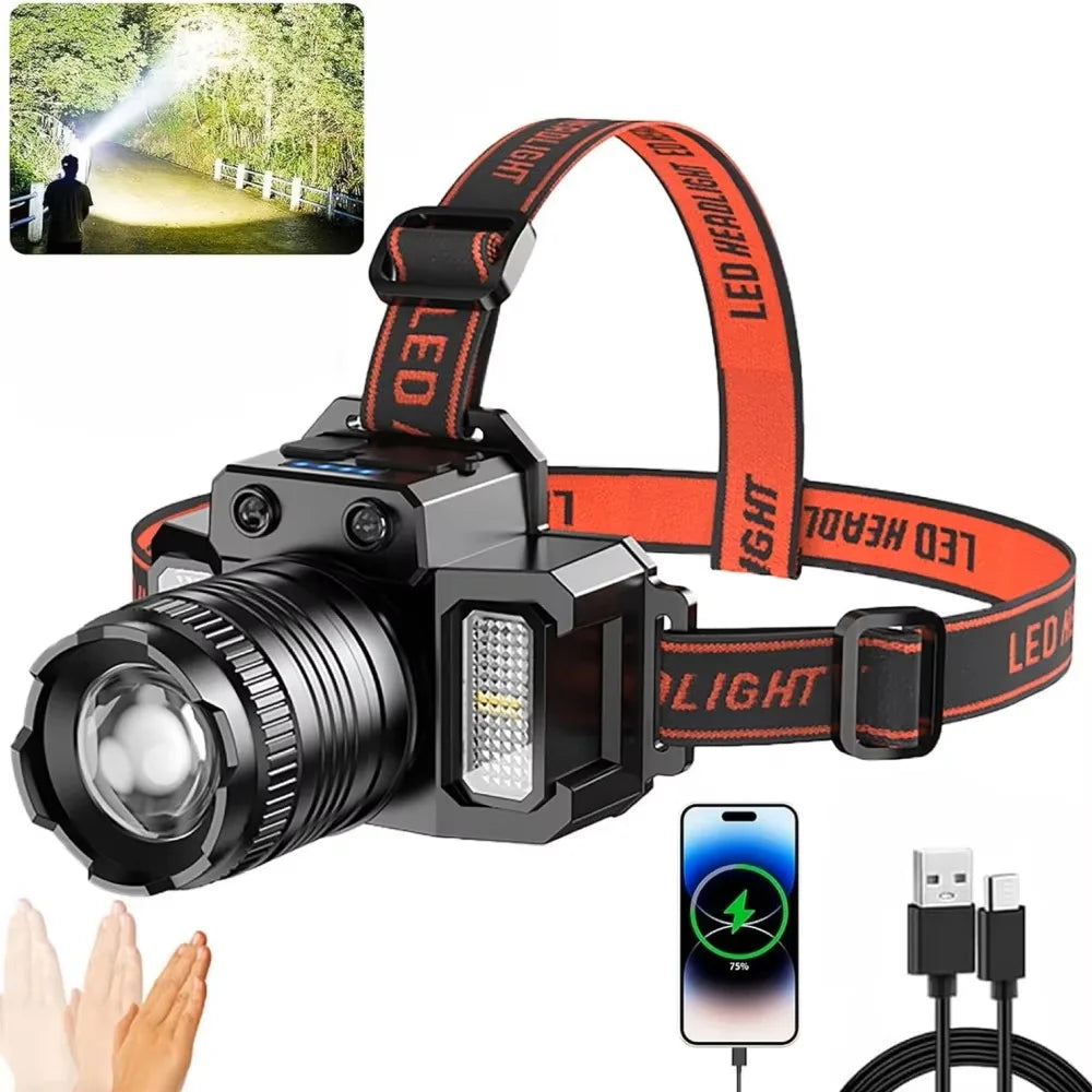 Linterna Frontal Recargable USB con Sensor de Movimiento y 5 Modos