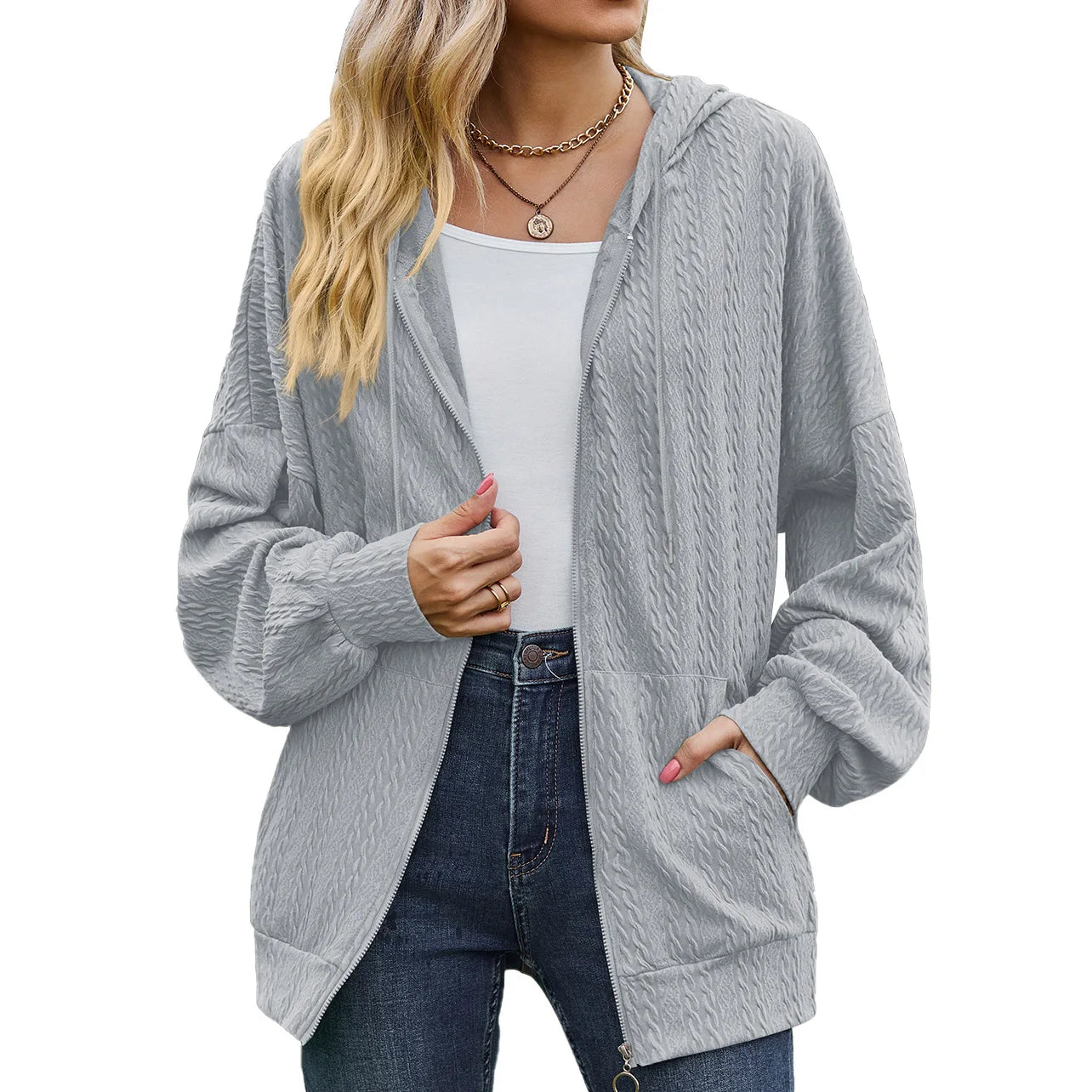 Sudadera con capucha y cremallera para mujer, estilo casual