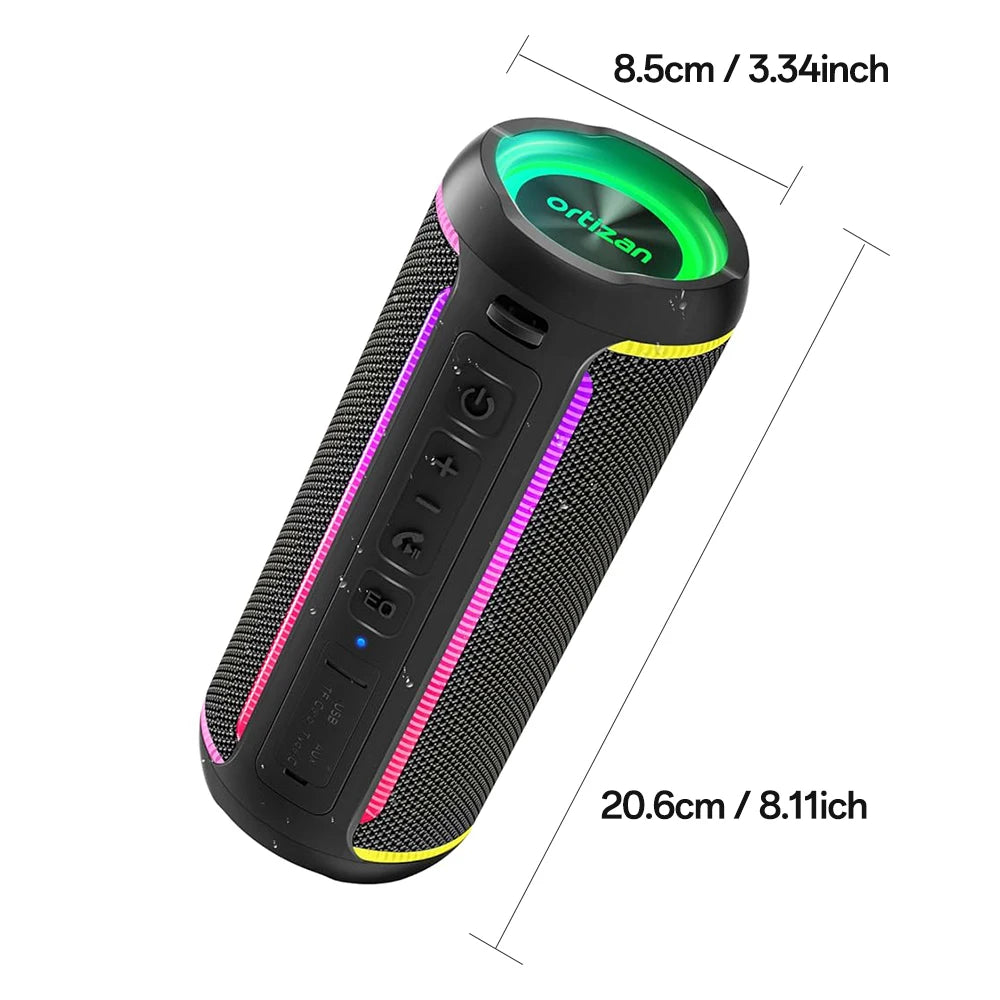Ortizan X30 Altavoz Bluetooth portátil Altavoz inalámbrico Bluetooth 5.3 con sonido estéreo fuerte HD de 40W y luces coloridas RGB AUX