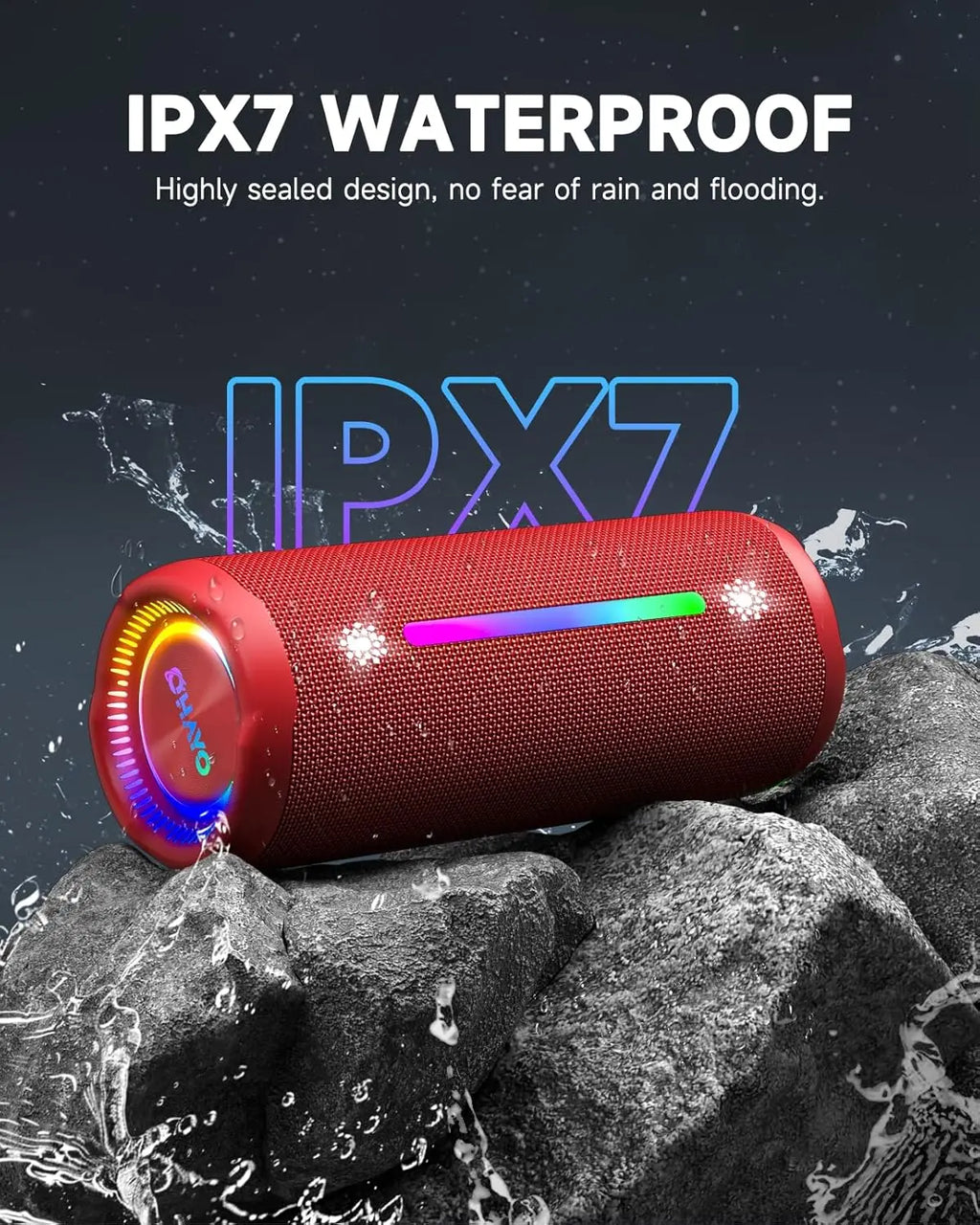 Ortizan OHAYO-X10Max Altavoces portátiles Bluetooth para exteriores con graves perforados, sonido de 360 grados, resistente al agua IPX7, luces deslumbrantes