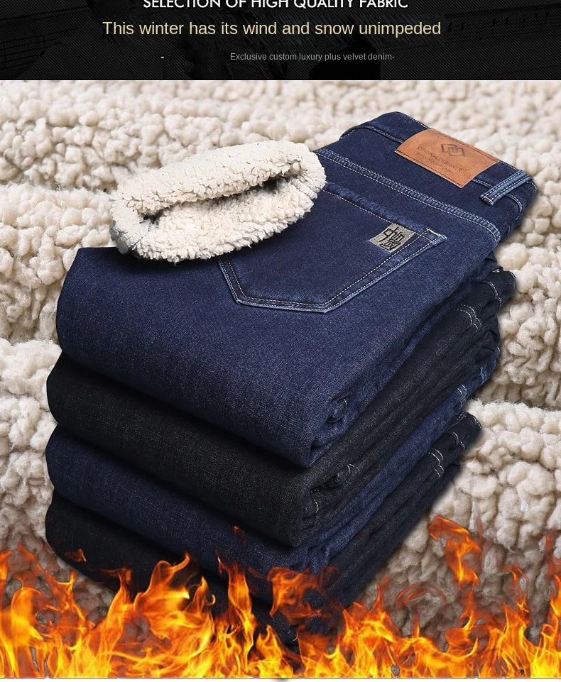 Pantalones Vaqueros Holgados para Hombre, Elásticos, con Forro Polar