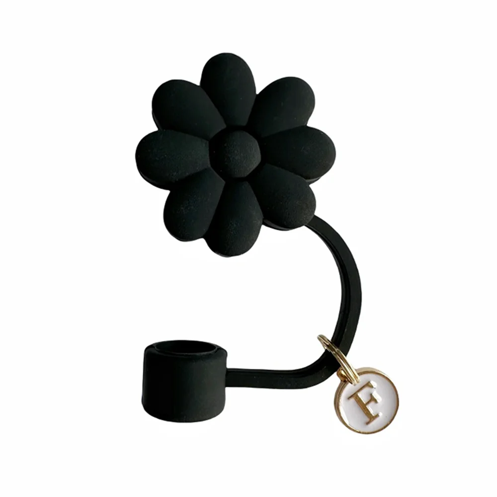 Tapas de Paja de Silicona con Diseño Floral - 26 Letras (Negro)