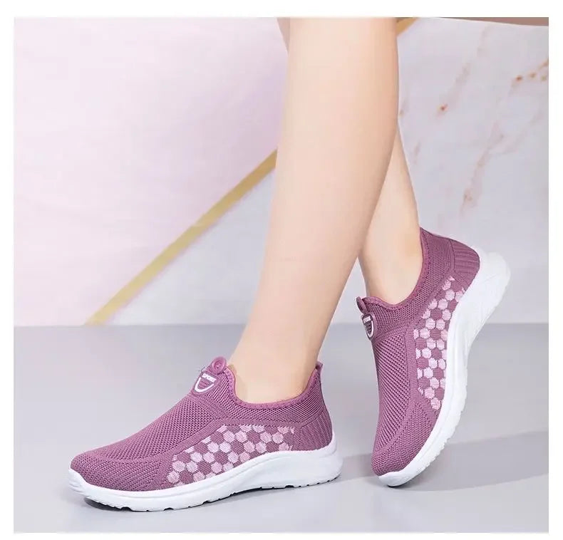 Zapatillas de malla a cuadros para mujer, livianas y cómodas para caminar