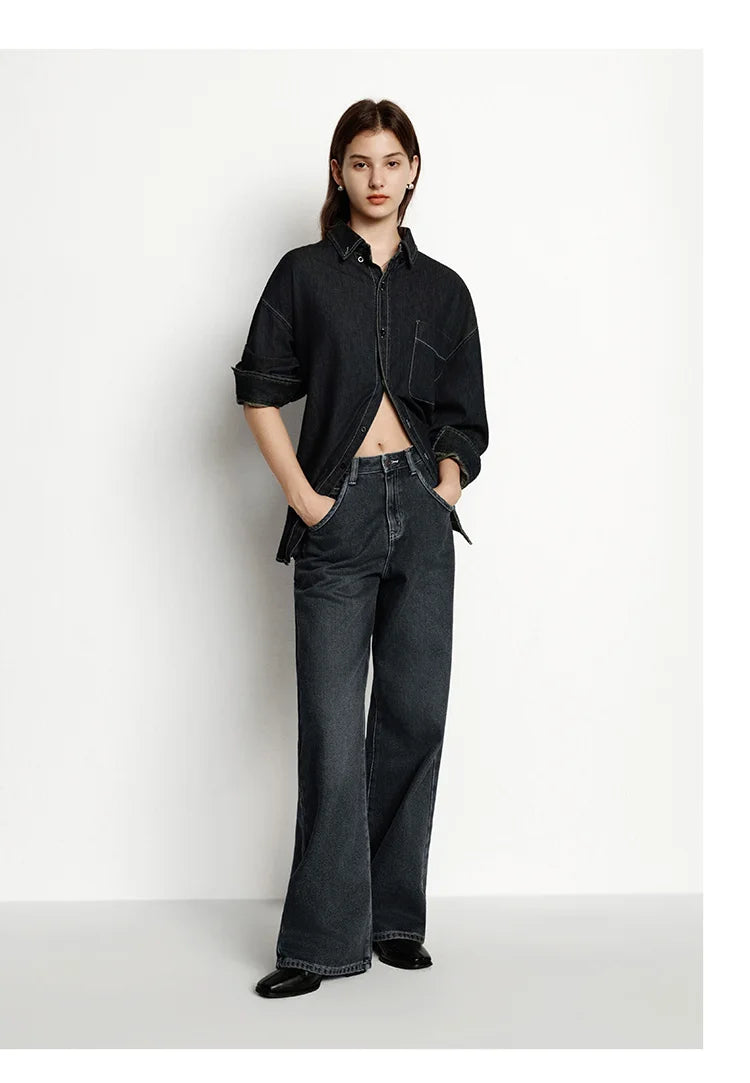 Jeans de Pierna Ancha con Forro Polar para Mujer, Cintura Alta, Cómodos