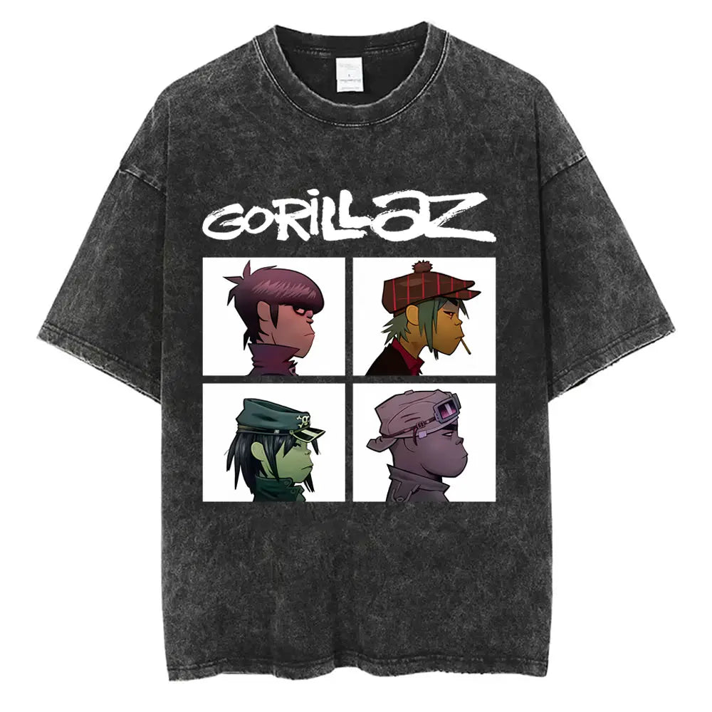 Camiseta Vintage Gorillaz, Punk Hip Hop Oversize, Unisex