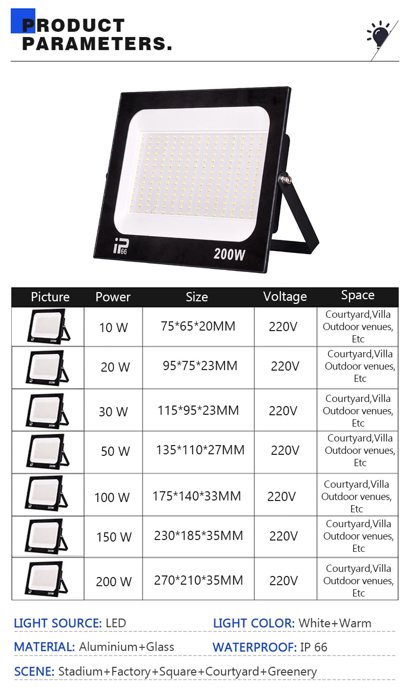 Reflector LED Exterior IP66 Impermeable para Jardín AC220V