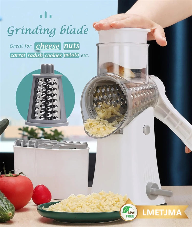 LMETJMA-rallador rotativo de queso 5 en 1, triturador de cocina, Mandolina, rebanador de juliana de verduras, cortador de gofres, picadora de nueces JT247
