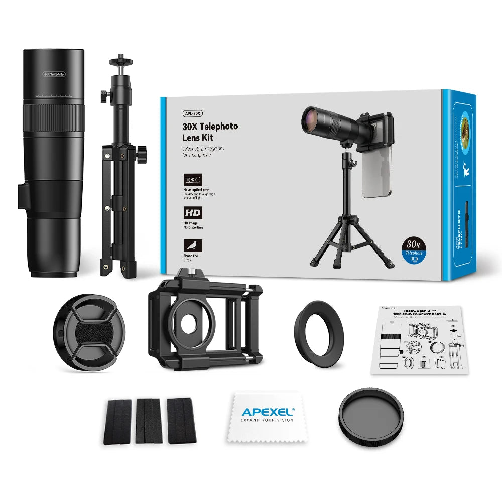 APEXEL Teleobjetivo Monocular 30x con Trípode para Teléfono
